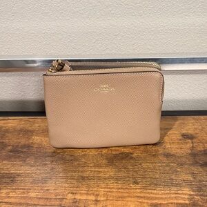 Coach Pebble Leather Double Zip Pouch in Blush